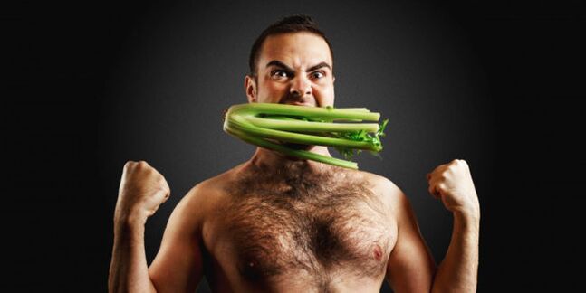 Strong man with celery